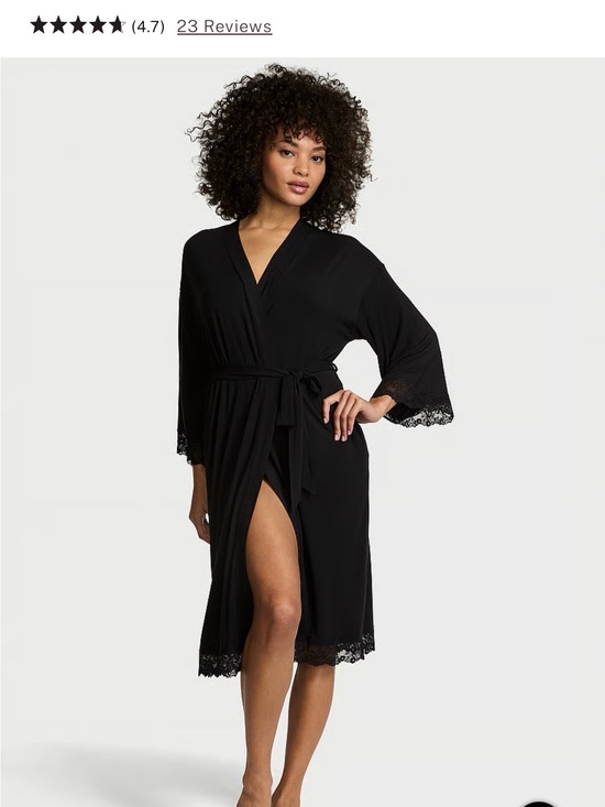 Victoria's Secret Other - Victoria's Secret Black Lace-Trim Wrap Robe